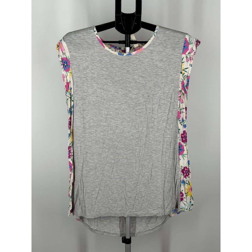 Matilda Jane Womens L Gray Floral Mixed Media Sleeveless Knit Top Button Back